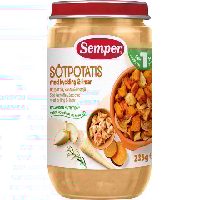 Semper Sötpotatis med Kyckling & Linser från 1 år | Baby, barn & förälder - Barnmat - Barnmat måltid | Apoteka