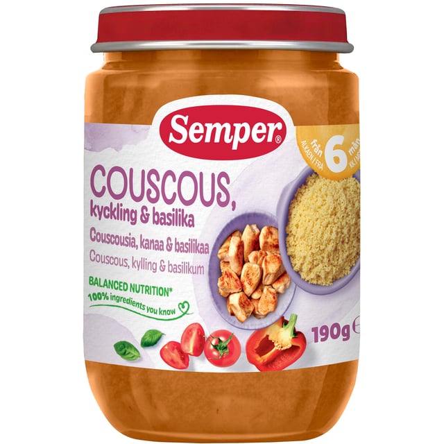 Semper Couscous Kyckling Basilika 6 månader 190 g | Mat & dryck - Barnmat - Barnmat måltid,Baby, barn & förälder - Barnmat - Barnmat måltid | Apoteka