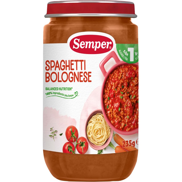 Semper Spaghetti Bolognese 1 år 235 g | Mat & dryck - Barnmat - Barnmat måltid,Baby, barn & förälder - Barnmat - Barnmat måltid | Apoteka