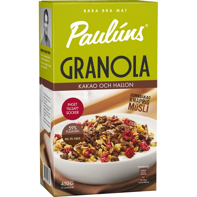 Paulúns Granola Kakao & Hallon 450 g | Mat & dryck - Skafferi - Gröt, flingor & müsli | Apoteka