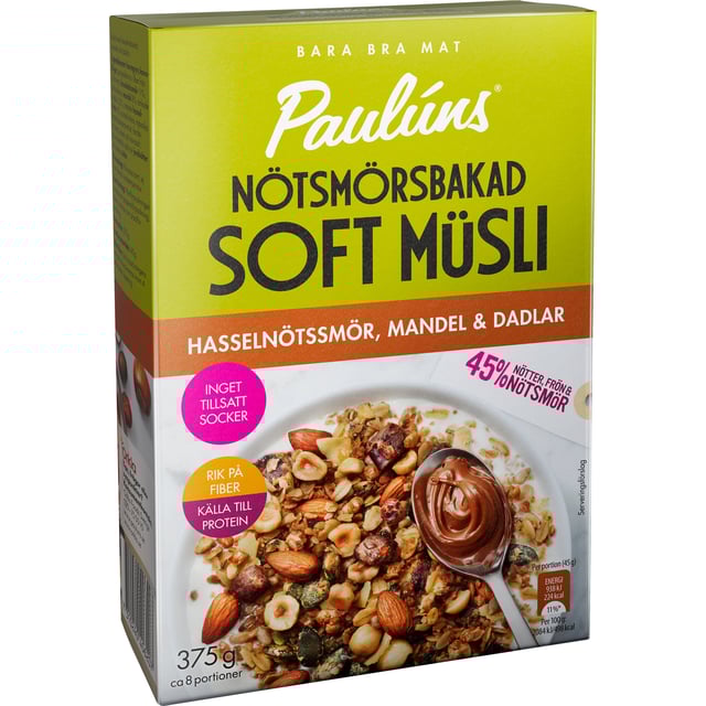Paulúns Soft Müsli Hasselnöt, Mandel 375 g | Mat & dryck - Skafferi - Gröt, flingor & müsli | Apoteka
