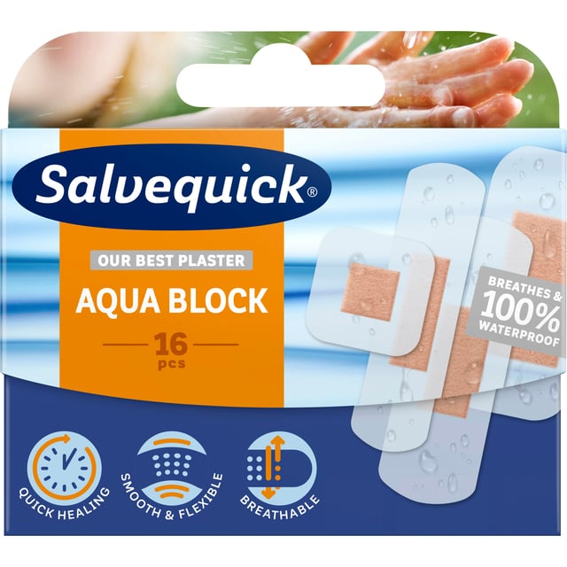 Salvequick Aqua Block Family Pack 16 st | Sår, bett & stick - Sår - Plåster - Universalplåster,Sår, bett & stick - Sår - Plåster - Barnplåster | Apoteka