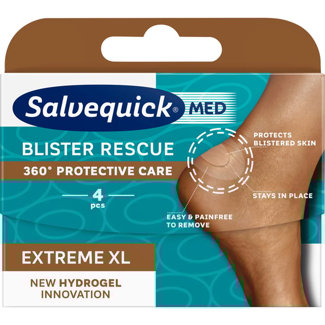Salvequick MED Blister Rescue Extreme XL 4 st | Sår, bett & stick - Sår - Plåster - Skavsårsplåster,Hudvård - Händer & fötter - Skavsårsplåster | Apoteka