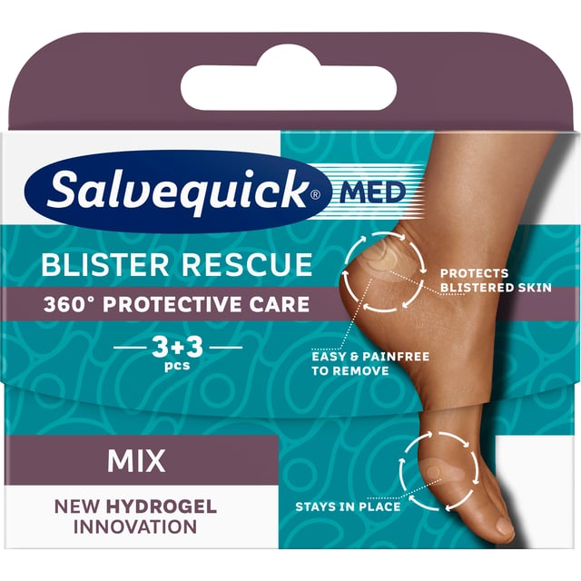 Salvequick MED Blister Rescue Mix 6 st | Sår, bett & stick - Sår - Plåster - Skavsårsplåster,Hudvård - Händer & fötter - Skavsårsplåster | Apoteka