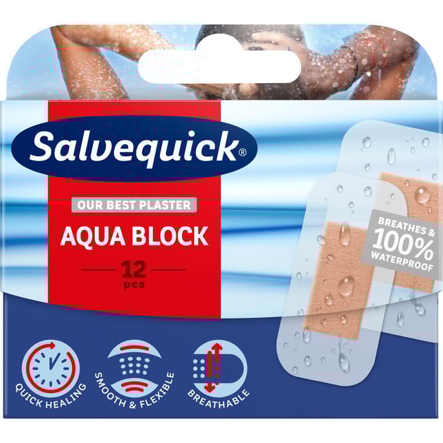 Salvequick Aqua Block 12 st | Sår, bett & stick - Sår - Plåster - Universalplåster | Apoteka