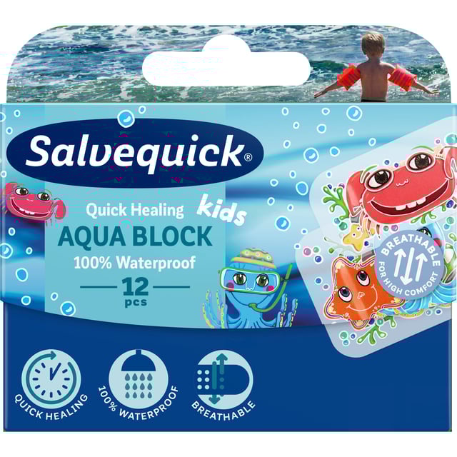 Salvequick Aqua Block Kids 12 st | Sår, bett & stick - Sår - Plåster - Barnplåster,Baby, barn & förälder - Lilla apoteket - Barnplåster | Apoteka