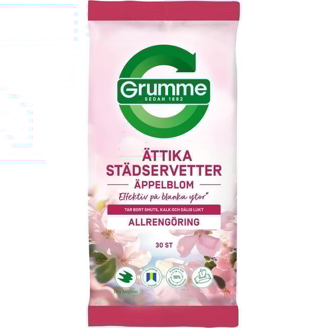 Grumme Ättikastädservetter Äppelblom Allrengöring 30 st | Hushåll - Rengöringsmedel | Apoteka