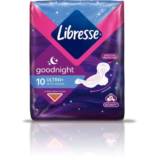 Libresse Goodnight Ultra+ Wings Binda 10 st | Intimvård - Mensskydd - Binda,Intimvård - Underlivsbesvär - Riklig mens,Intimvård - Mensskydd - Nattbinda | Apoteka