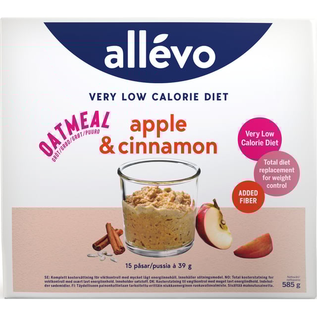 Allévo Oatmeal Apple & Cinnamon VLCD 15 st | Viktkontroll - Måltidsersättning | Apoteka