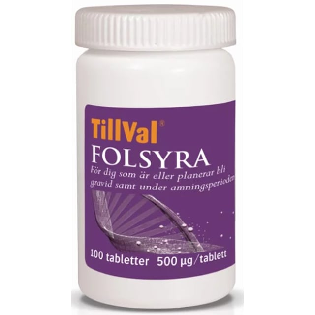 Tillval Folsyra Kosttillskott Gravid 100 tabletter | Vitaminer & kosttillskott - Vitaminer & mineraler - B-vitaminer - Vitamin B9 Folsyra,Graviditet - Kosttillskott för gravida | Apoteka