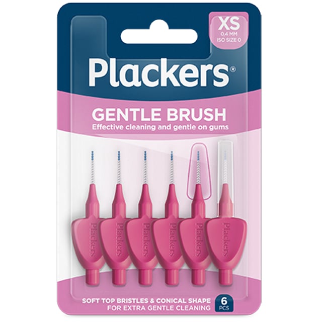 Plackers Gentle Brush Skonsam Mellanrumsborste Rosa XXS (0,4 mm) 6 st | Munvård - Mellanrumsrengöring - Mellanrumsborstar | Apoteka