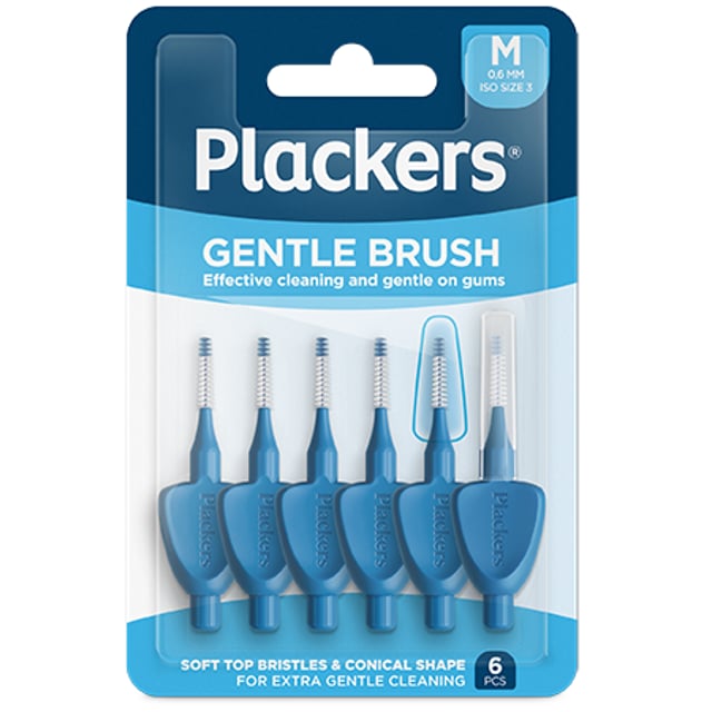 Plackers Gentle Brush Skonsam Mellanrumsborste Blå M (0,6 mm) 6 st | Munvård - Mellanrumsrengöring - Mellanrumsborstar | Apoteka