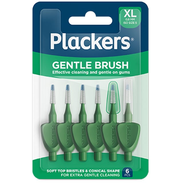 Plackers Gentle Brush Skonsam Mellanrumsborste Grön XL (0,8 mm) 6 st | Munvård - Mellanrumsrengöring - Mellanrumsborstar | Apoteka