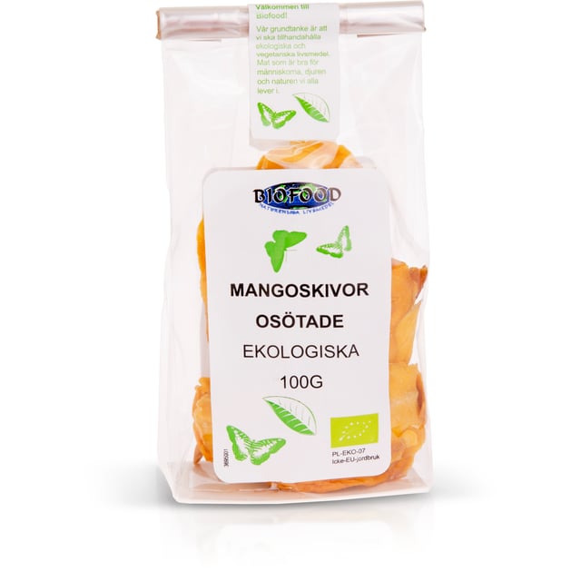 Biofood Torkade Mangoskivor Osötade Ekologiska 100 g | Mat & dryck - Snacks & godis - Naturgodis,Mat & dryck - Skafferi - Torkad frukt, nötter & frön | Apoteka