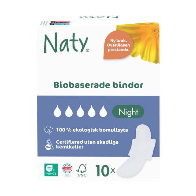 Naty Binda Natt, 10 st | Intimvård - Mensskydd - Bindor | Apoteka