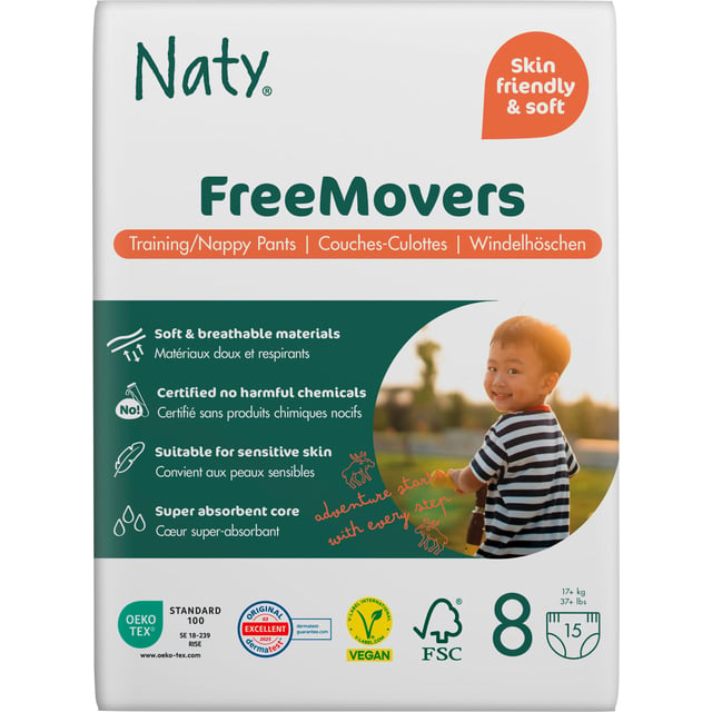 Naty Byxblöjor FreeMovers strlk 8, 15 st
