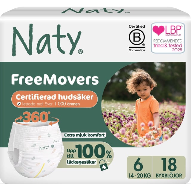 Naty Byxblöjor FreeMovers strlk 6, 18 st