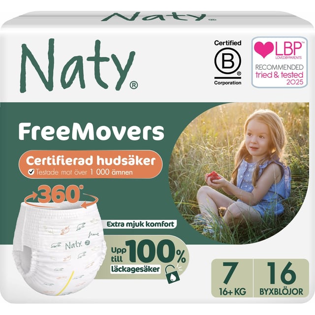 Naty Byxblöjor FreeMovers strlk 7, 16 st