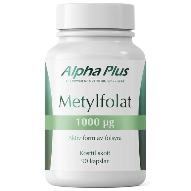 Alpha Plus Metylfolat 1000 µg 90 kapslar | Vitaminer & kosttillskott - Vitaminer & mineraler - B-vitaminer - Vitamin B9 Folsyra | Apoteka
