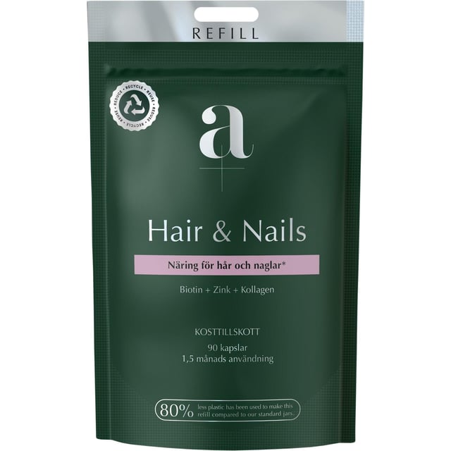 A+ Hair & Nails Refill 90 kapslar | Vitaminer & kosttillskott - MSM,Vitaminer & kosttillskott - Hud, hår & naglar | Apoteka