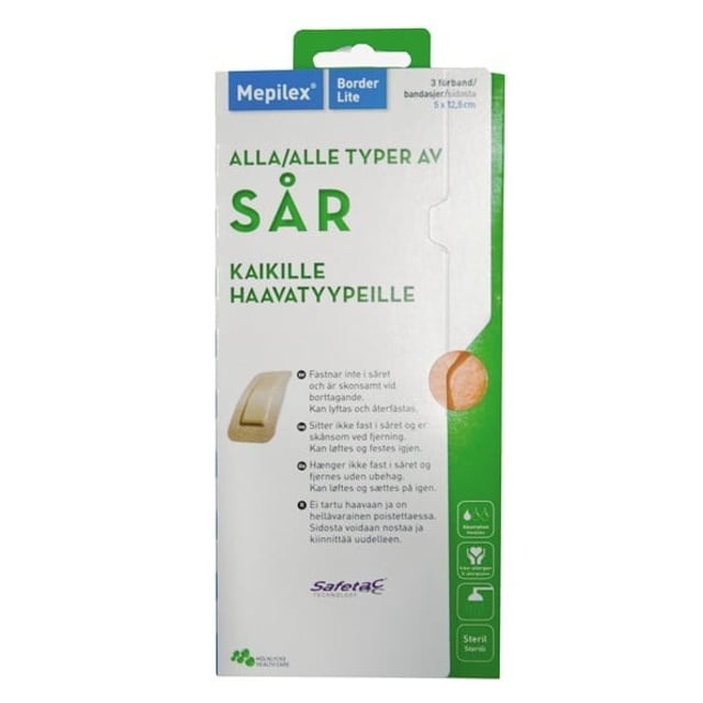 Mepilex Border lite 5x12,5 cm 3 st | Sår, bett & stick - Sår - Förband | Apoteka