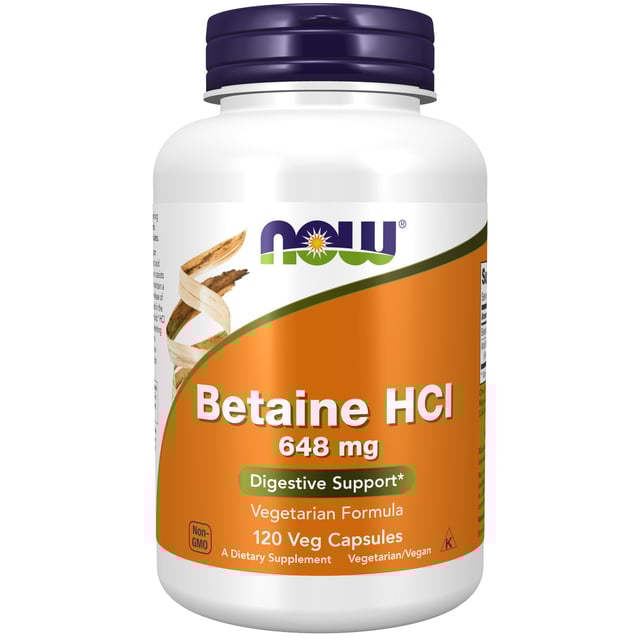 NOW Betaine HCI 120 vegkapslar | Vitaminer & kosttillskott - Kosttillskott för mage - Matsmältningsenzymer | Apoteka