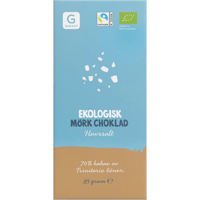 Garant Ekologisk Mörk Choklad Havssalt 85g | Mat & dryck - Snacks & godis - Choklad | Apoteka