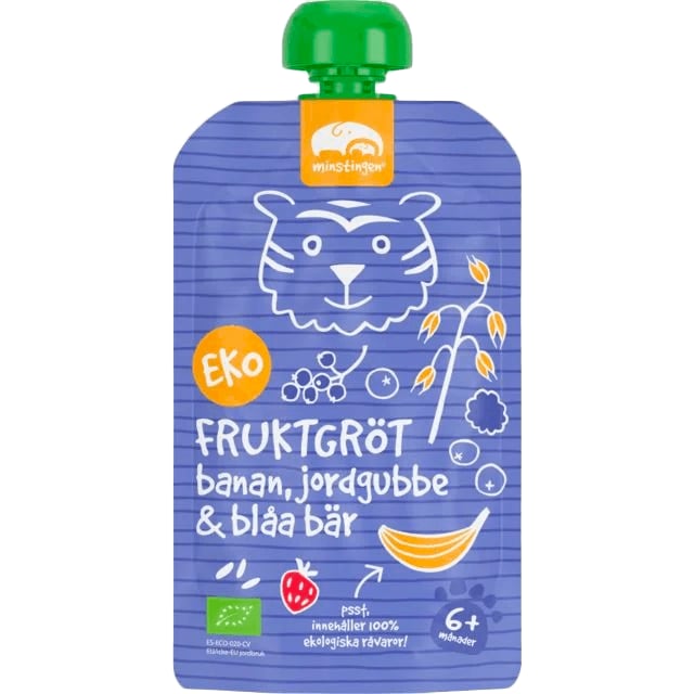 Minstingen Fruktgröt banan, jordgubbe & blåa bär 120 g | Mat & dryck - Barnmat - Barnmat mellanmål,Baby, barn & förälder - Barnmat - Barnmat mellanmål,Baby, barn & förälder - Barnmat - Klämmisar | Apoteka