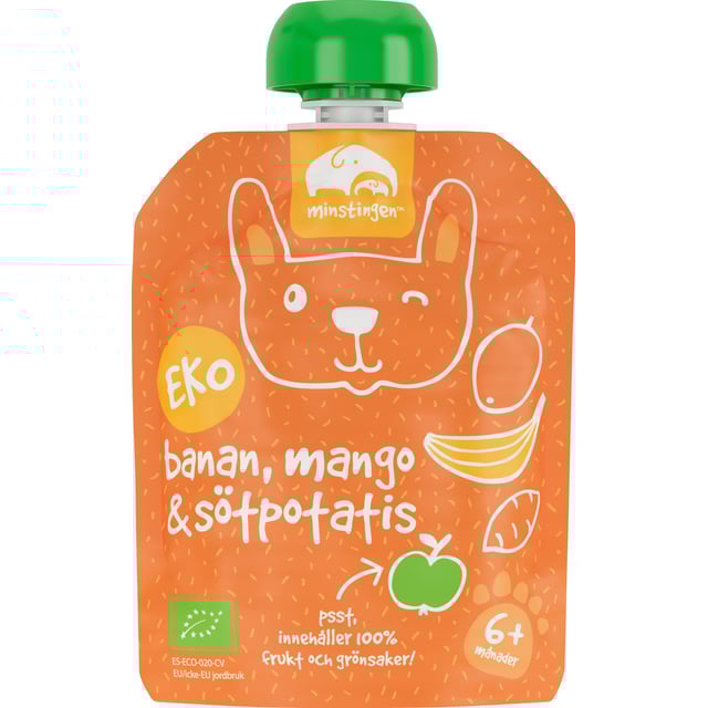 Minstingen Klämpåse banan/mango/sötpotatis 90 g | Mat & dryck - Barnmat - Barnmat mellanmål,Baby, barn & förälder - Barnmat - Barnmat mellanmål,Baby, barn & förälder - Barnmat - Klämmisar | Apoteka