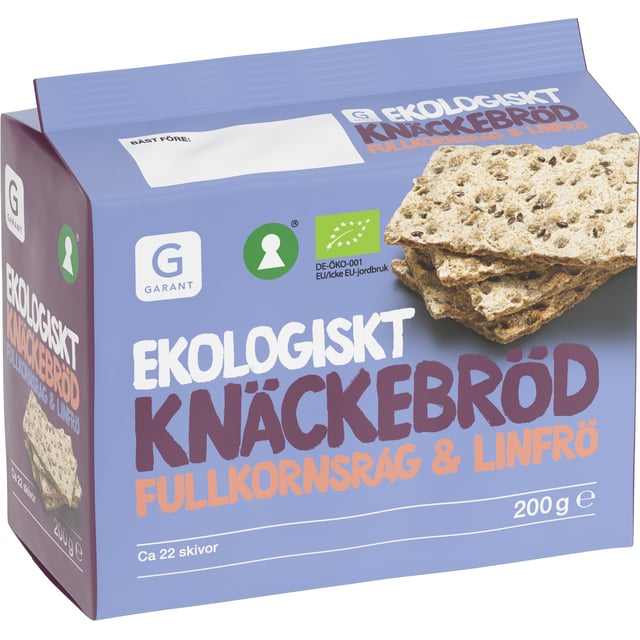 Garant Ekologiskt Knäckebröd Fullkornsråg & Linfrö 200 g | Mat & dryck - Skafferi - Bröd | Apoteka