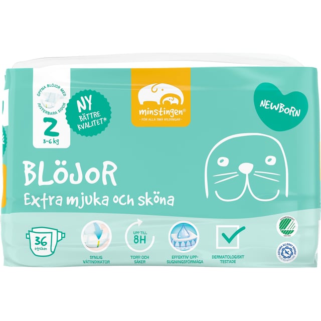 Minstingen Blöjor Newborn nr 2 (3-6 kg) 36 st | Baby, barn & förälder - Blöjor & våtservetter - Blöjor | Apoteka