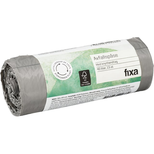 Fixa Avfallspåsar Knythandtag 40 Liter 15 st | Hushåll - Hushållstillbehör | Apoteka