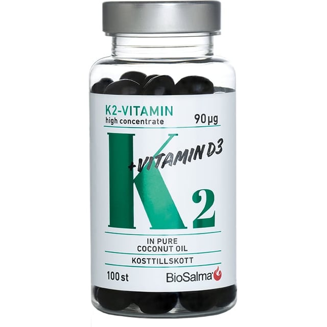 BioSalma K2 90µg + D3-vitamin 25µg 100 kapslar | Vitaminer & kosttillskott - Vitaminer & mineraler - K-vitamin,Vitaminer & kosttillskott - Vitaminer & mineraler - D-vitamin,Vitaminer & kosttillskott - Omega-3 & fettsyror,Vitaminer & kosttillskott - Immunförsvar | Apoteka
