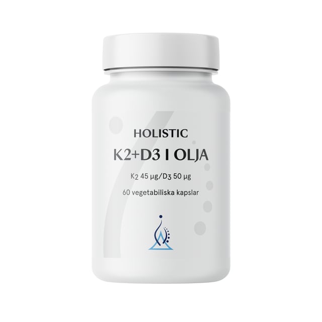Holistic K2+D3-vitamin i olivolja 60 vegetabiliska kapslar | Vitaminer & kosttillskott - Vitaminer & mineraler - K-vitamin,Vitaminer & kosttillskott - Vitaminer & mineraler - D-vitamin,Vitaminer & kosttillskott - Immunförsvar | Apoteka
