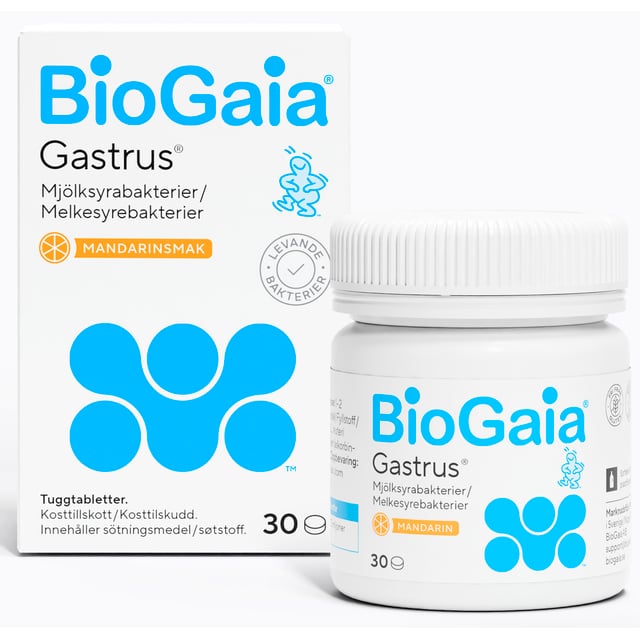 BioGaia Gastrus Mjölksyrabakterier Mandarin 30 tuggtabletter | Vitaminer & kosttillskott - Kosttillskott för mage - Mjölksyrabakterier | Apoteka