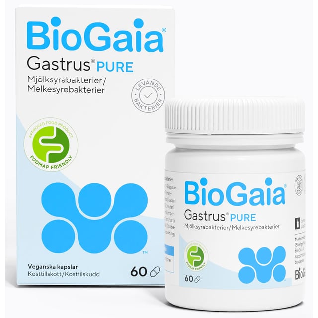 BioGaia® Gastrus® PURE 60 kapslar | Vitaminer & kosttillskott - Kosttillskott för mage - Mjölksyrabakterier | Apoteka
