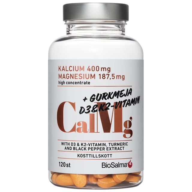 BioSalma Kalcium & Magnesium + Gurkmeja, D3 & K2 120 tabletter | Vitaminer & kosttillskott - Vitaminer & mineraler - K-vitamin,Vitaminer & kosttillskott - Vitaminer & mineraler - Kalcium,Vitaminer & kosttillskott - Vitaminer & mineraler - Magnesium,Vitaminer & kosttillskott - Vitaminer & mineraler - D-vitamin,Vitaminer & kosttillskott - Leder & muskler | Apoteka