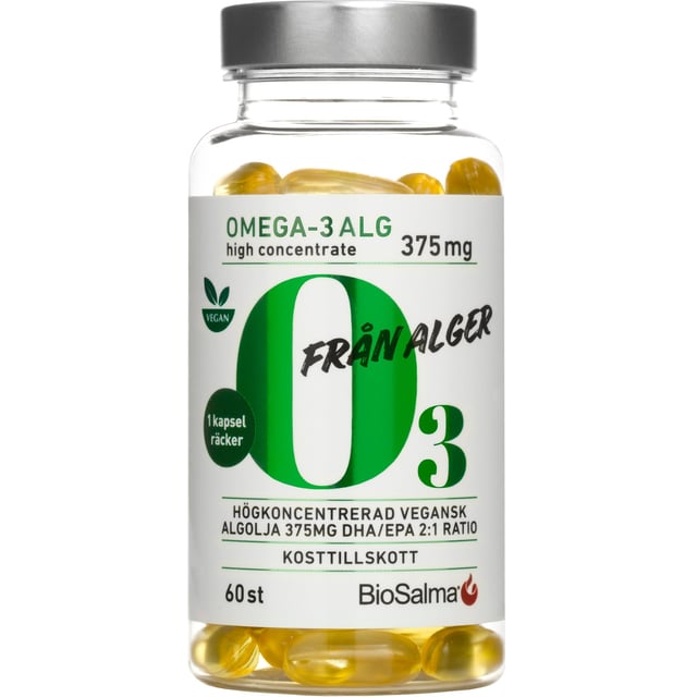 BioSalma Omega-3 Från Alger 375mg DHA/EPA 60 kapslar | Vitaminer & kosttillskott - Omega-3 & fettsyror | Apoteka
