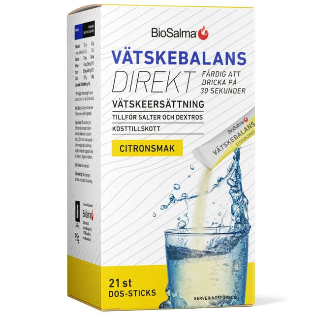 BioSalma Vätskebalans Direkt Citron 21 dos-sticks | Mage & tarm - Vätskeersättning,Träning - Vätskeersättning | Apoteka
