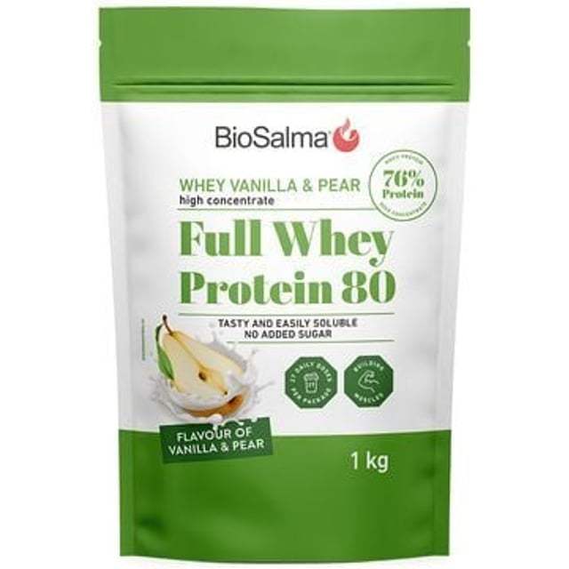 BioSalma Whey 80 Vanilj & Päronsmak 1000g | Träning - Proteintillskott - Proteinpulver - Vassleprotein | Apoteka