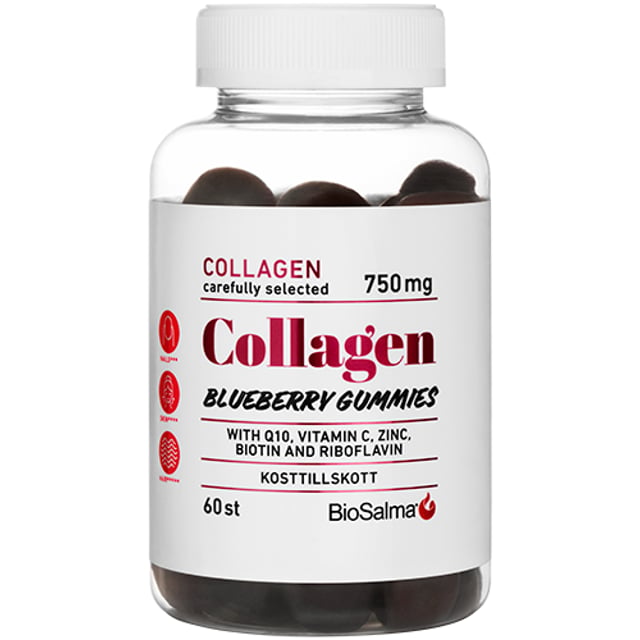 BioSalma Collagen Blueberry Gummies 60 st | Vitaminer & kosttillskott - Vitaminer & mineraler - B-vitaminer - Vitamin B7 Biotin,Vitaminer & kosttillskott - Vitaminer & mineraler - Zink,Vitaminer & kosttillskott - Q10,Vitaminer & kosttillskott - Kollagen,Vitaminer & kosttillskott - Hud, hår & naglar | Apoteka