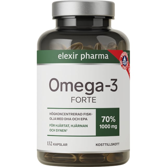 Elexir Pharma Omega-3 Forte 1000 mg 132 kapslar | Vitaminer & kosttillskott - Omega-3 & fettsyror | Apoteka