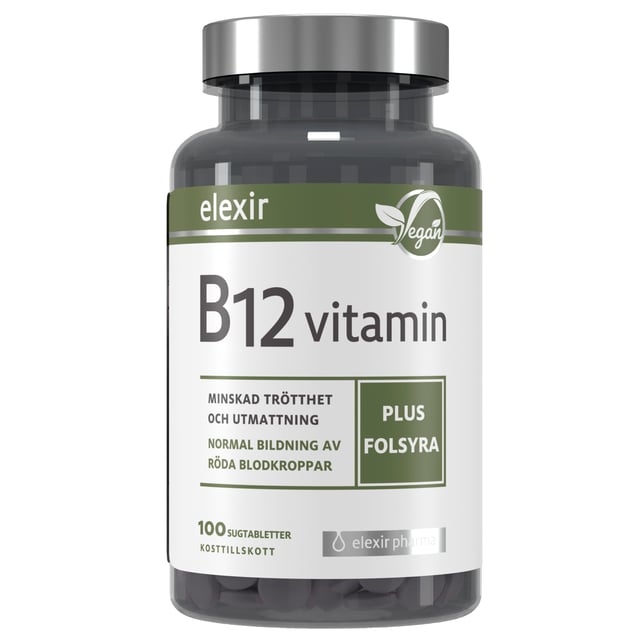 Elexir Pharma Vitamin B12 100 sugtabletter | Vitaminer & kosttillskott - Vitaminer & mineraler - B-vitaminer - Vitamin B12 Kobalamin,Vitaminer & kosttillskott - Kosttillskott för veganer & vegetarianer | Apoteka