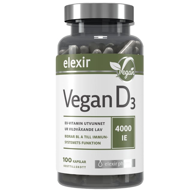 Elexir Pharma Vegan D3 100 kapslar | Vitaminer & kosttillskott - Vitaminer & mineraler - D-vitamin | Apoteka