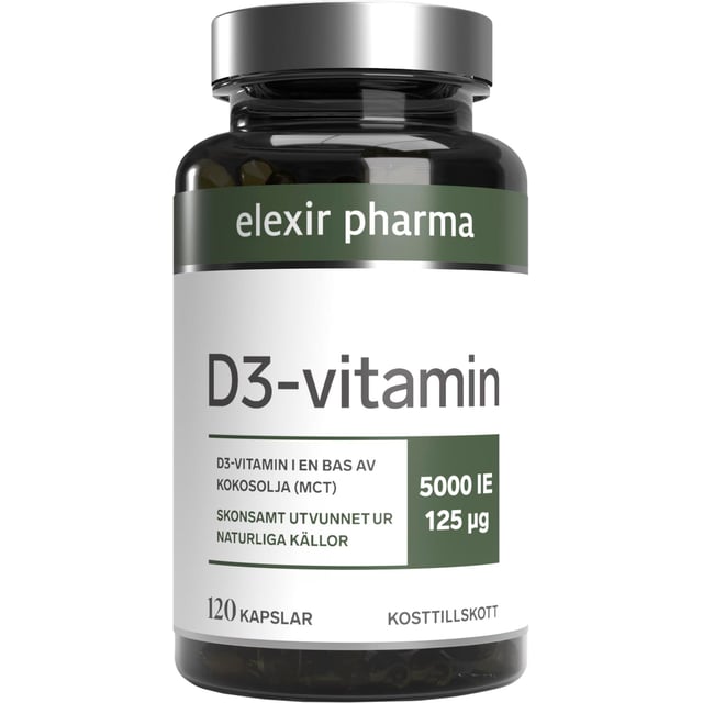 Elexir Pharma D3-Vitamin 5000IE 120 kapslar | Vitaminer & kosttillskott - Vitaminer & mineraler - D-vitamin | Apoteka