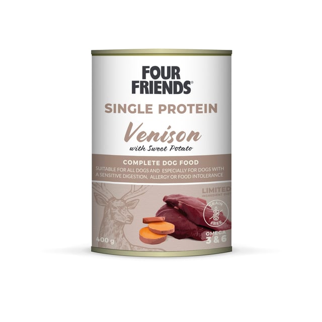FourFriends Venison & Sweet Potato Burk 400 g | Djur - Djurfoder & tillskott - Foder & fodertillskott | Apoteka