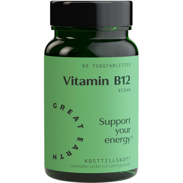 Great Earth B12 60 sugtabletter | Vitaminer & kosttillskott - Vitaminer & mineraler - B-vitaminer - Vitamin B12 Kobalamin,Vitaminer & kosttillskott - Kosttillskott för veganer & vegetarianer | Apoteka