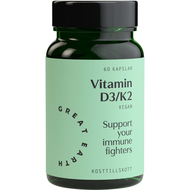 Great Earth Vitamin D3/K2 60 kapslar | Vitaminer & kosttillskott - Vitaminer & mineraler - K-vitamin,Vitaminer & kosttillskott - Vitaminer & mineraler - D-vitamin,Vitaminer & kosttillskott - Leder & muskler | Apoteka