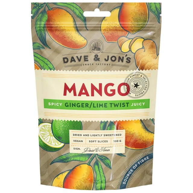 Dave & Jon´s Torkad Mango Ginger/Lime 100 g | Mat & dryck - Snacks & godis - Naturgodis,Mat & dryck - Skafferi - Torkad frukt, nötter & frön | Apoteka