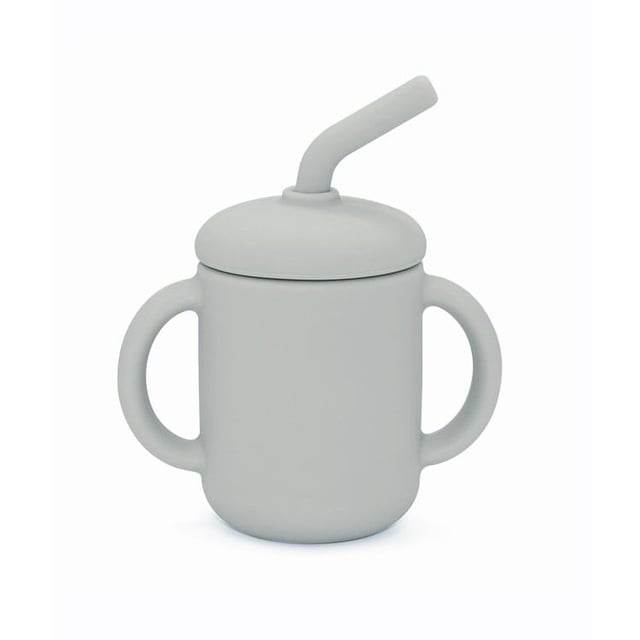 Silikonmugg med sugrör grå